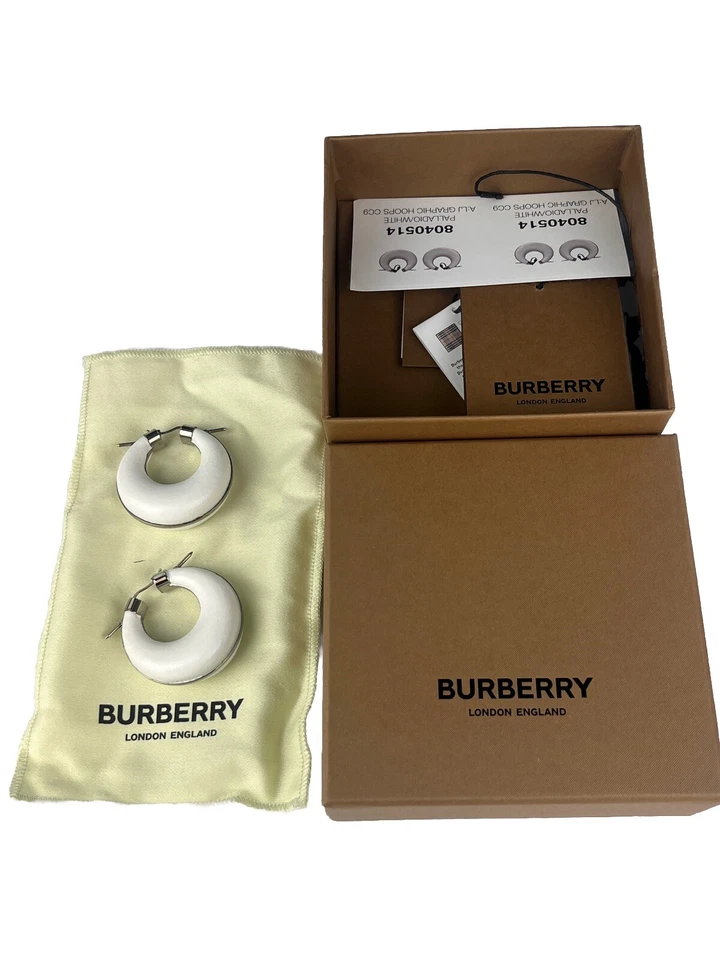 Pendientes de aro Burberry Palladio/blanco gráficos Foto 1 de 4