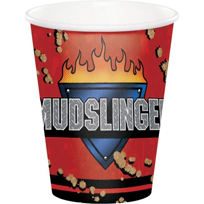 Mudslinger 9oz Hot/Cold Cups 8 Pack Paper Boy Kids Birthday Party Tableware - Image 1 of 1
