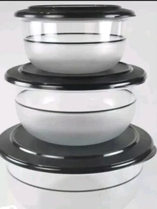 Tupperware Tafelperle Set 3,5L + 2,1L + 1,3L Schüssel klar Deckel in Schwarz NEU - Bild 1 von 1