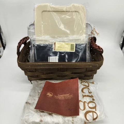 Longaberger 2008 Deep Brown Small Serving Basket+Liner+Lidded Protector BUFFET Cover
