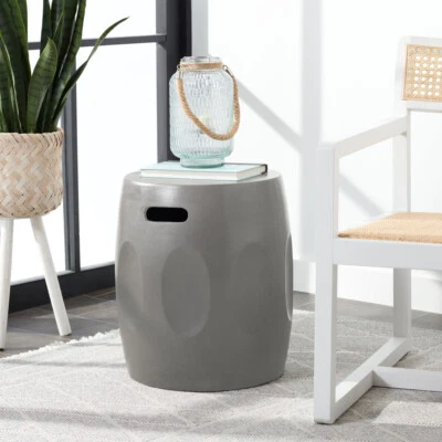 SAFAVIEH Outdoor Collection Zuri Concrete Accent Stool | Dark Grey | - Image 1 of 4