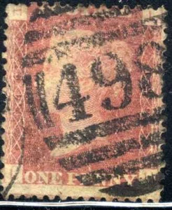 1864 GREAT BRITAIN #1 RED PENNY LH PLATE 102 USED - Picture 1 of 1
