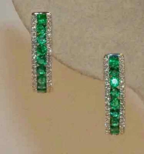 2Ct Round Cut Natural Green Emerald Huggie Hoop Earrings 14K White Gold Plated - Picture 1 of 6