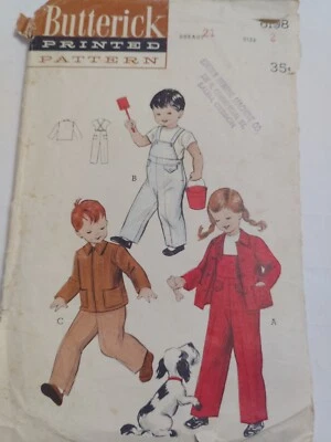 Bib Overalls Bibs Jacket Coat Childs 2 2T Butterick 6198 Sewing Pattern VTG Cut - Image 1 of 4