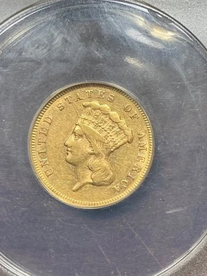 ANACS XF45 $3 INDIAN PRINCESS HEAD THREE DOLLAR GOLD VERY SCARCE DATE - Image 1 of 3
