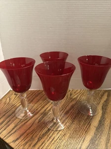 4 Hand blown Ruby Red Goblets 8” Tall. Heavy.12 Oz - Picture 1 of 7