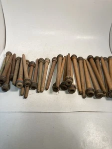 Wood Bobbins Quills Vintage Factory Reclaimed, 8 3/4 and 7 3/8", lot of 30 - Picture 1 of 5