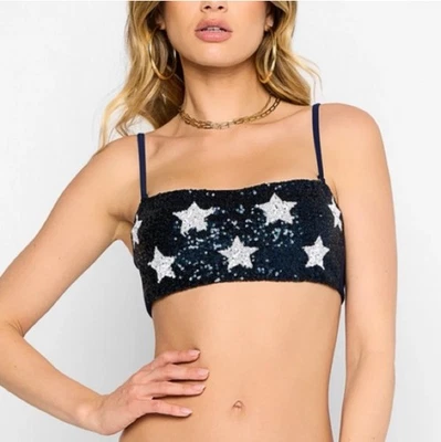 Топ бикини Beach Bunny London Bralette Sparkle Star темно-синий маленький патриотический - Изображение 1 из 4