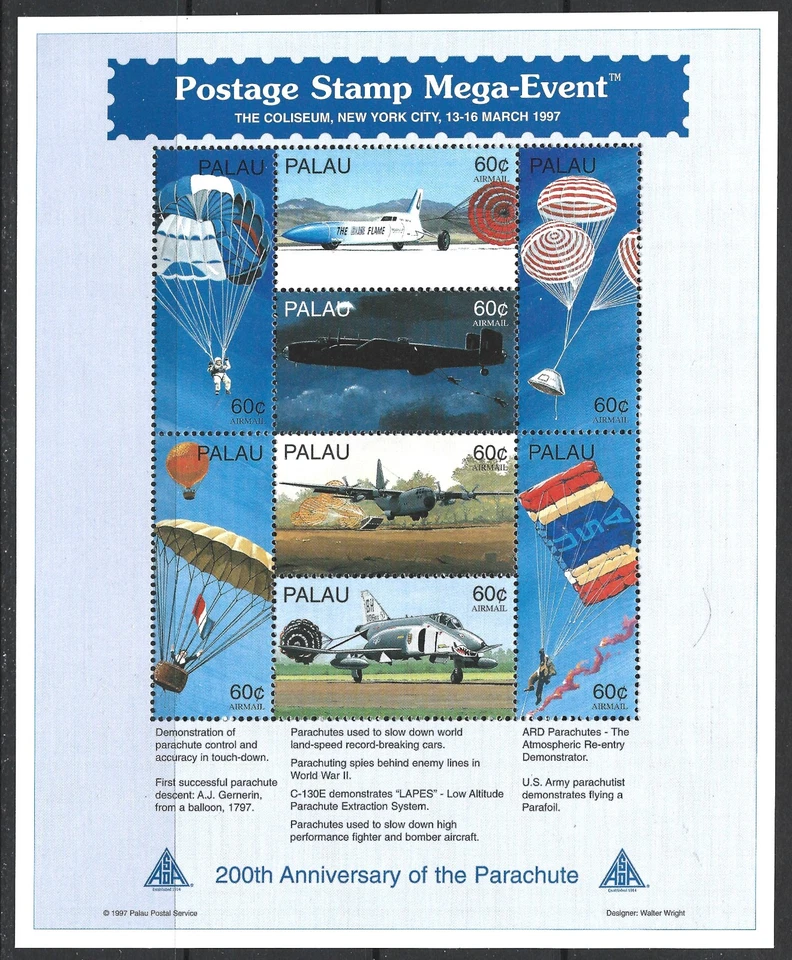 Palau 1997. 200 Anniv. of the Parashute.  S/S of 8, MNH - Image 1 of 1