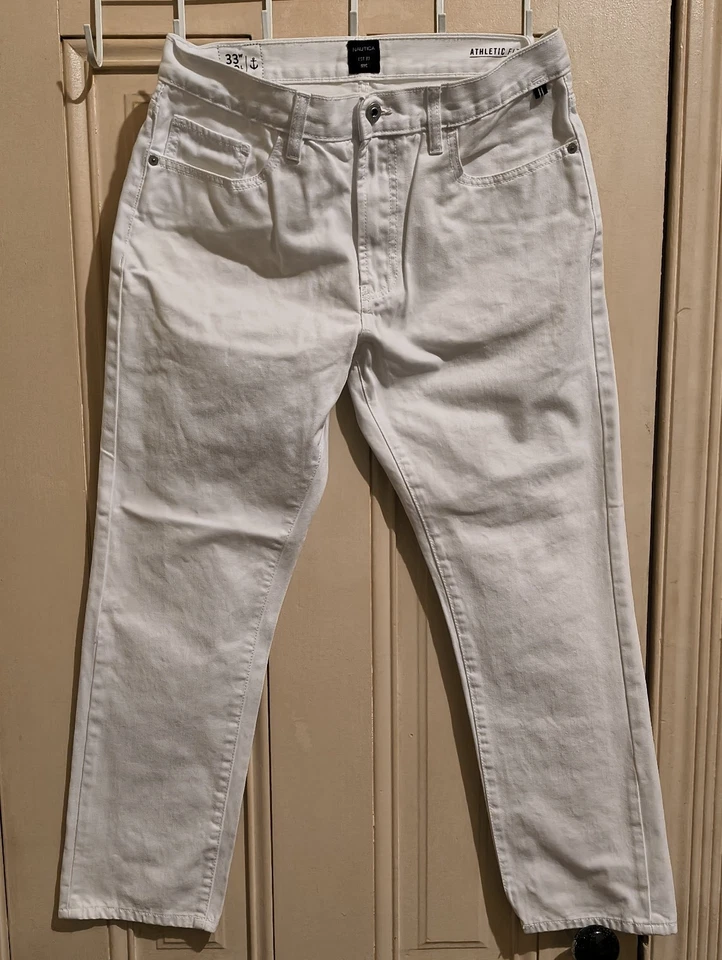 Pantalones de mezclilla blancos calce atlético Nautica para hombre piernas cónicas 33x30 Foto 1 de 4