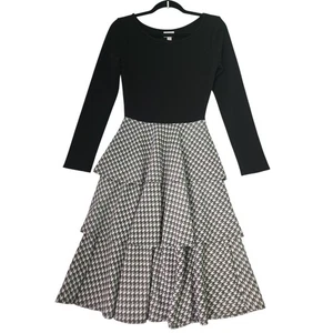 Vestido midi LuLaRoe negro manga larga pata de gallo en capas talla pequeña - Imagen 1 de 9