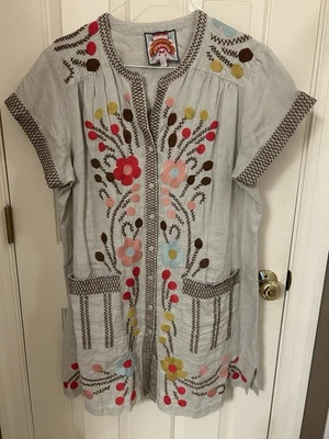 Vestido Johnny Was Joni Calce Relajado Lino Bordado Flores Talla L Usado en Excelente Condición Foto 1 de 4