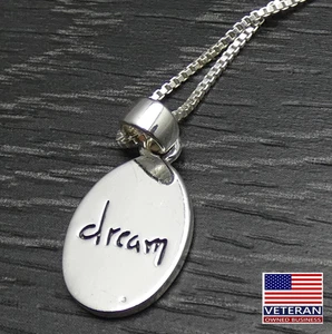Collar de cadena de caja colgante reversible de plata de ley Live Your Dreams de 18 pulgadas - Imagen 1 de 8
