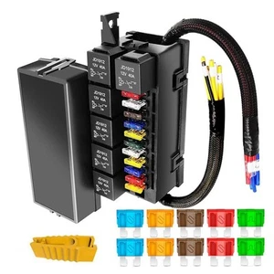 12V Fuse Relay Box with 6 Relays and 11 Way ATC/ATO Blade Fuses, Pre-Wired Fu... - Picture 1 of 6