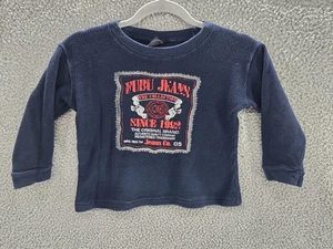 FUBU Jeans Shirt Boys Size 6 Navy Blue Long Sleeve Waffle Knit Graphic 90s Style - Picture 1 of 7