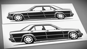 Pegatina Mercedes W201 190E Silhouette Mercedes W201 190 pegatina 2x negra nueva - Imagen 1 de 21