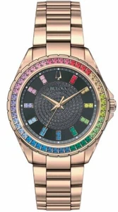 Bulova Men's Crystal Quartz Gemmed Rose Gold Stainless Steel Watch 40 MM 97A180 - Picture 1 of 2