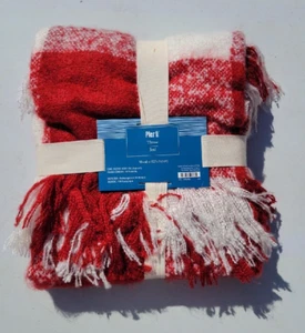 Pier 1 Imports Red & White Large Plaid Throw Blanket Jeté New 50”x60” - Picture 1 of 3
