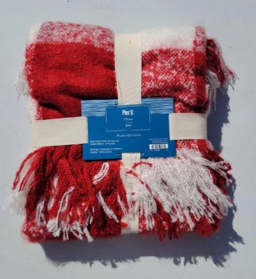 Pier 1 Imports Red & White Large Plaid Throw Blanket Jeté New 50”x60” - Image 1 of 3