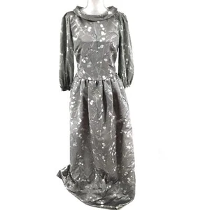 Roberta Scarpa Satin Gown Italy Grey Asian Floral Abstract Style Size 6 NEW $550 - Picture 1 of 9