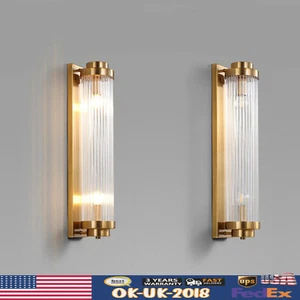 Gold Wall Lamp Modern Indoor Wall Light Fixture Glass Wall Sconce Bedroom Decor - Picture 1 of 15