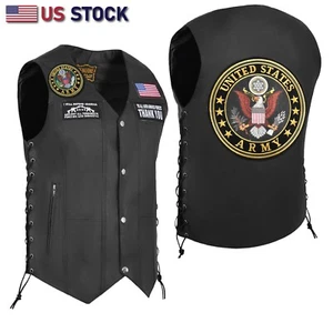 HL3540ARMY Men's Genuine Leather Motorcycle Biker Vest - 7 Pockets, Anarchy - Picture 1 of 8