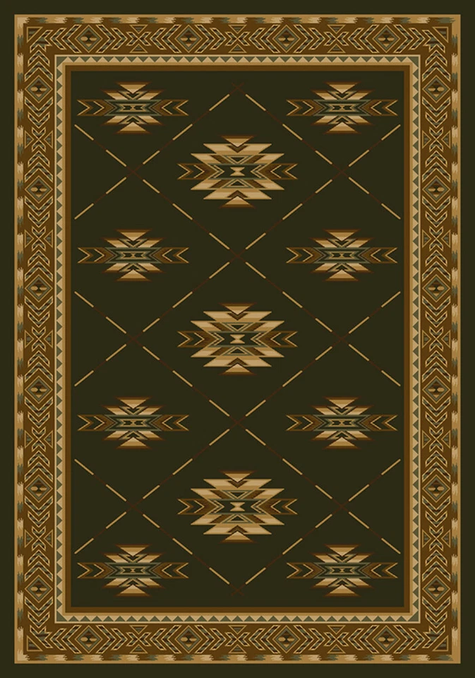 Milliken Green Southwestern Diamonds Jagged Edges Area Rug Bordered Shiba Olive - Image 1 of 1