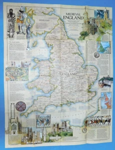 October 1979 MEDIEVAL ENGLAND map supplement ~ National Geographic - Picture 1 of 3