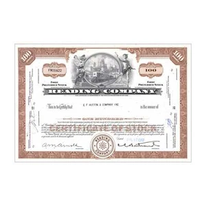 Reading Railroad Co. Stock Certificate // 100 Shares // Brown // 1960s-70s - Picture 1 of 2