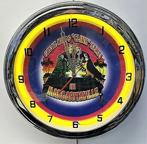 16" Margaritaville Great Minds Clink Alike Yellow Neon Wall Clock Garage ManCave - Bild 1 von 2