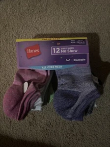 Hanes Girls Cool Comfort Mesh No Show Socks12-Pack Soft Breathable Medium 10.5-4 - Picture 1 of 2