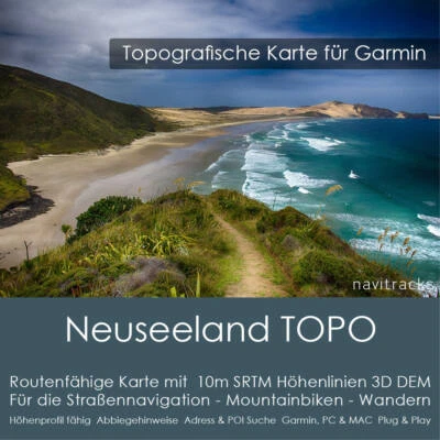 Neuseeland Topo Karte 10m Höhenlinien 4GB microSD für Garmin Navi, PC & MAC - Bild 1 von 4
