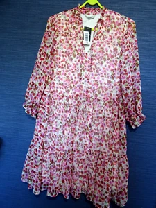 size 10 floral dress frill tie neck frill cuffs GEORGE lined - Picture 1 of 15