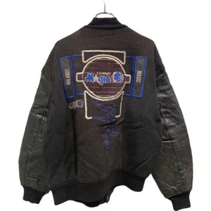 Vintage 90s DeLONG Orlando Magic jacket size L LEATHER WOOL VARSITY JP - Picture 1 of 7