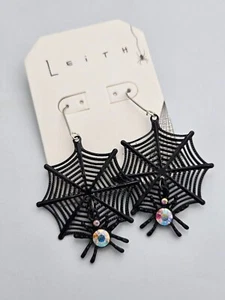 Leith Black Spider Web Hook Earrings, Halloween, Goth, Fun NWT - Picture 1 of 3