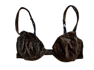 Vintage 1996 Victorias Secret 34B Leopard Print Velour Underwire Push Up Bra 34B - Picture 1 of 6
