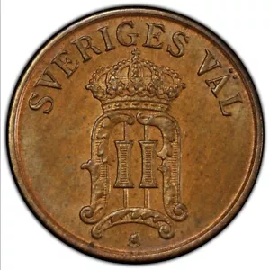 Sweden 1907 1 Ore PCGS MS65BN Pop 1/0 Smooth, Chocolate Brown Planchet, D11 - Picture 1 of 8