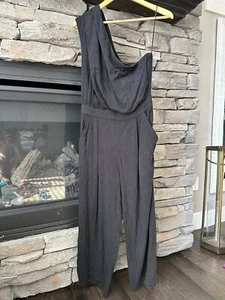 Neu mit Etikett Free People Größe 10 schwarze Hose One-Shoulder-Strampler Overall - Bild 1 von 7