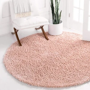 Unique Loom Davos Shag Collection Area Rug - Solid (5' 3" Round, Dusty Rose) - Picture 1 of 9