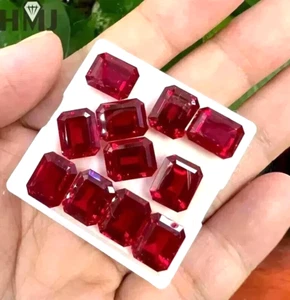 120 CT 10 Pieces Red Ruby Burma Natural Emerald Cut Untreated Loose Gemstone Lot - Picture 1 of 6