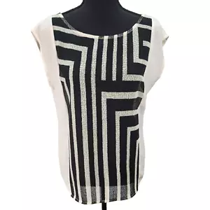Mossimo Blouse XSMALL White Black Scoop Neck Shirt Sheer Office Career Church - Picture 1 of 11