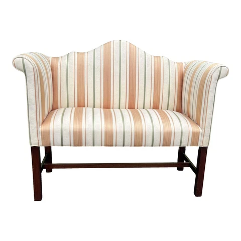 Vintage Chippendale Style White Humpback Camelback Settee Loveseat Cover