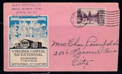 UNITED STATES Commercial Cover Richmond, Virginia 16-1-1937 cancel - Image 1 of 2
