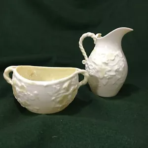 Crema Belleek Ivy Yellow Luster y azucarero abierto tercera marca negra 1926-46 DEFECTUOSO - Imagen 1 de 13