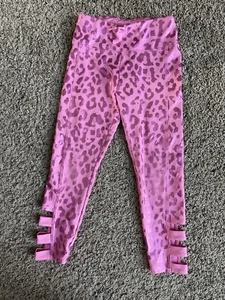 Justice Girl's Leopard Shine Strappy Capri Leggings Pink Metallic Size 8 - Picture 1 of 5