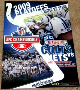 RARO PÓSTER DEL JUEGO CAMPEÓN DE LA AFC 2009 DE LOS INDIANAPOLIS COLTS - NY JETS - ¡COMO NUEVO! - Imagen 1 de 1