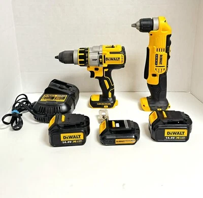 DEWALT 14.4V DRILLS - Hammerdrill /Right angle drill Three Batteries/Charger Set - Image 1 of 4