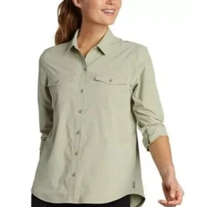 Eddie Bauer L-Travex Departure 2.0 Roll Tab Long Sleeve Button Up Shirt-Green - Picture 1 of 20