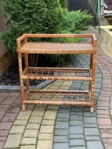 natural wicker shoe rack boho shelf handmade shoe storage rattan shoe bench - Picture 1 of 3
