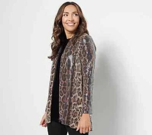 Dennis Basso Printed Sequin Fully Lined Cardigan-Neutral-2X-NEW-A462194 - Picture 1 of 3